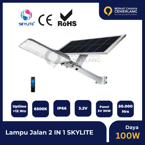 ✅Original Lampu Pju Solar Cell Skylite 100W 2 In 1 Lampu Jalan Street Light Berkualitas