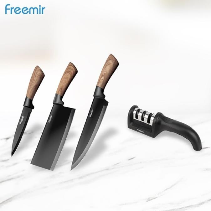 [FREE GIFT] freemir Set Pisau 3 Pcs Anti Lengket Gagang Kayu - Hitam