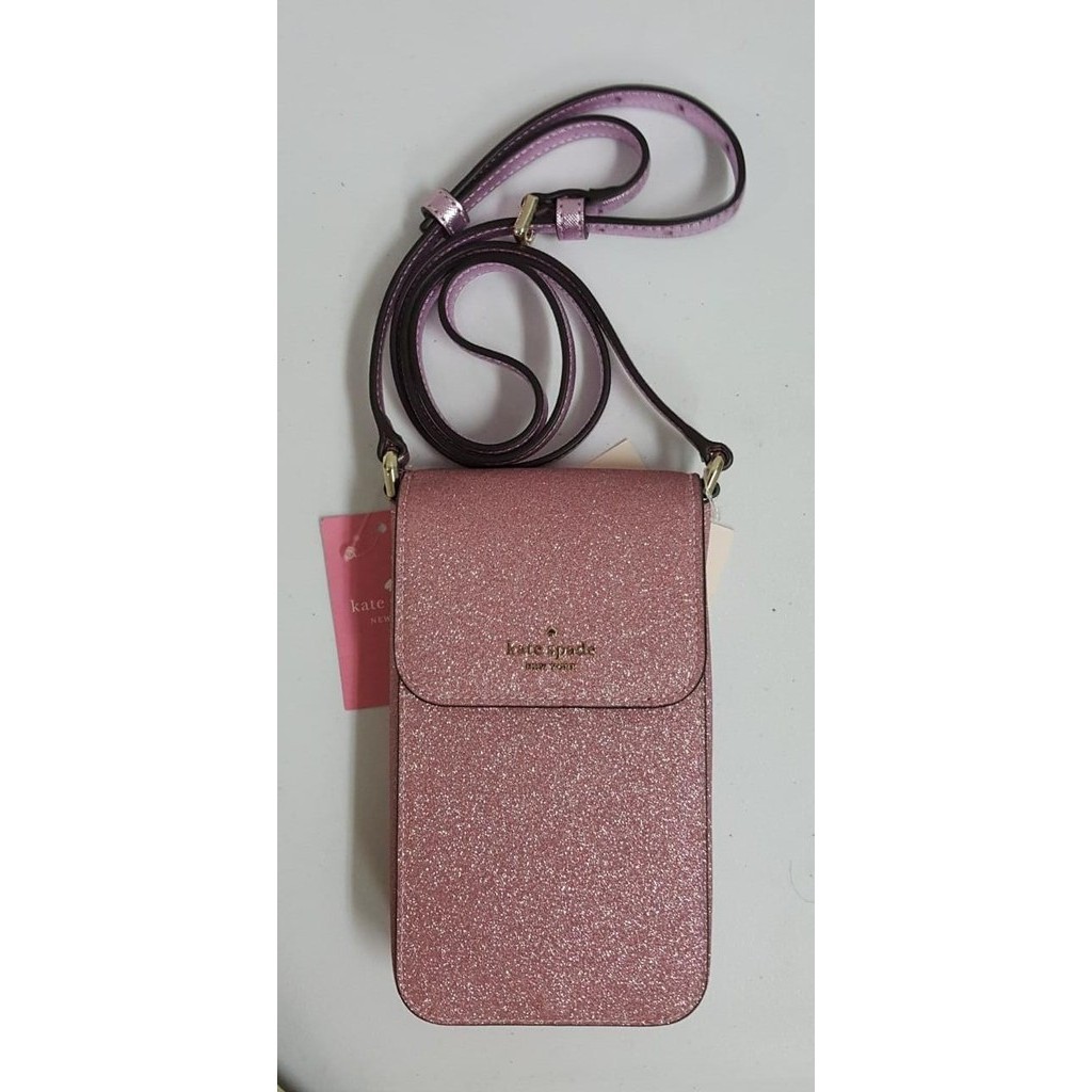 ✅New Kate Spade Ns Flap Phone Crosb Lola Glitter Rose Pink. Terbatas