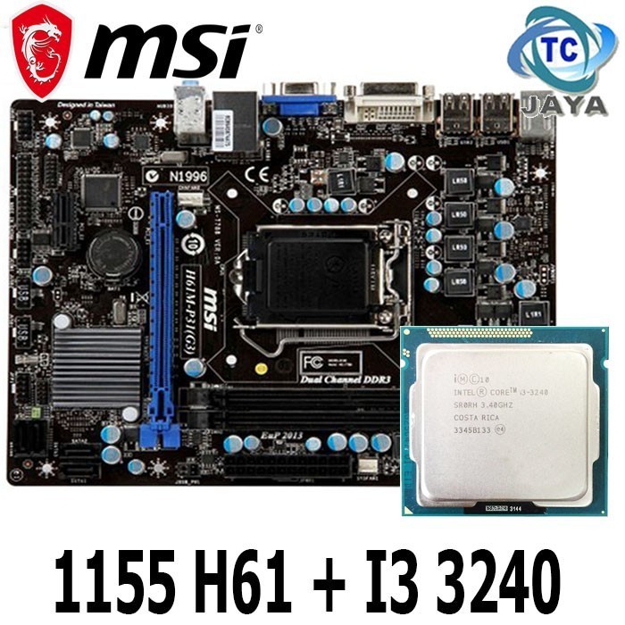MOTHERBOARD LGA 1155 MOBO DDR3 H61 MSI Plus Processor Core i3 3240
