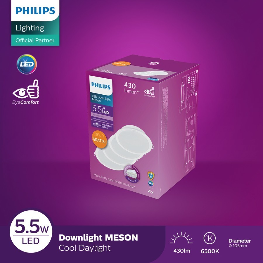 Lampu Philips Downlight Isi 4, 59447 MESON 090 5.5W  - Putih