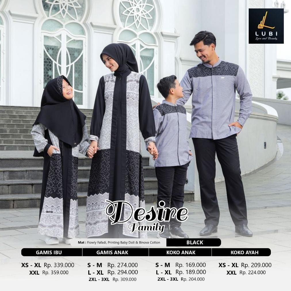 Sarimbit Keluarga 2024 Lebaran Lubi Desire Family Black - Baju Couple Keluarga Lebaran 2024 Mewah - 