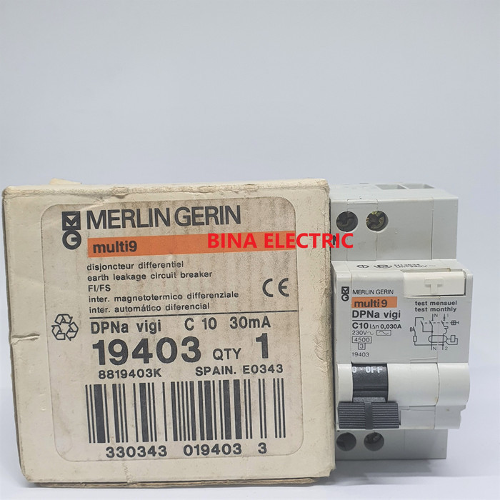 [New Ori] Rccb Rcbo Elcb Multi9/Multi 9 Merlin Gerin Dpna Vigi 10A 2P 300Ma 1PN Berkualitas