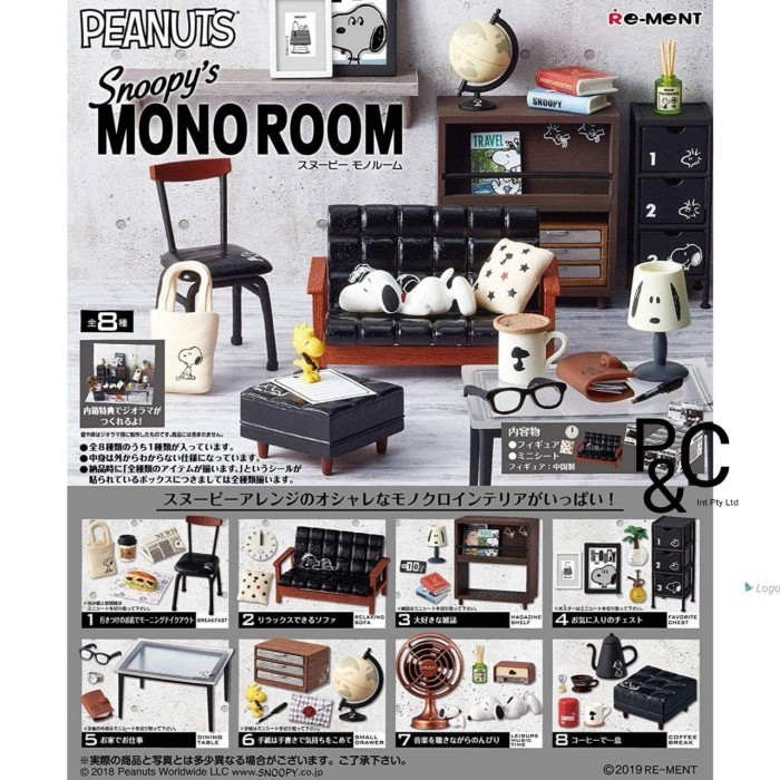 [Original] Rement Re Ment Miniature Snoopy'S Mono Room Box Complete Set Original Berkualitas