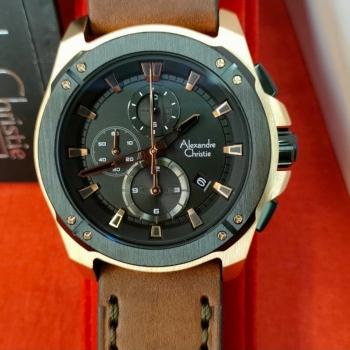 ✅New Ori Jam Tangan Pria Original Alexandre Christie Ac 6595 Mc Leather Steel Terbaru