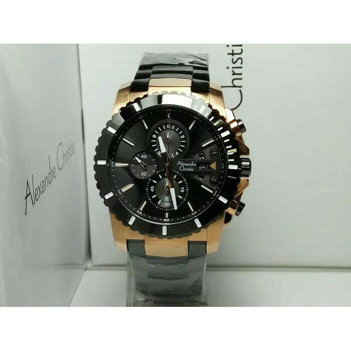 ✅Ori Jam Tangan Pria Alexander Cristie Ac 6455 Cowok Rosegold Black Limited