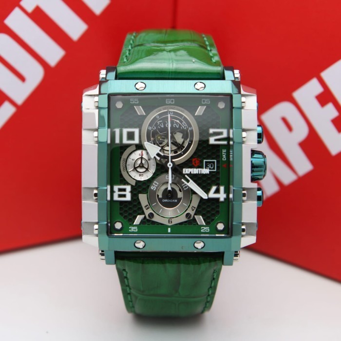 ✅Ori Expedition Pria E6757 /E 6757 Green Silver Leather Original Resmi Limited