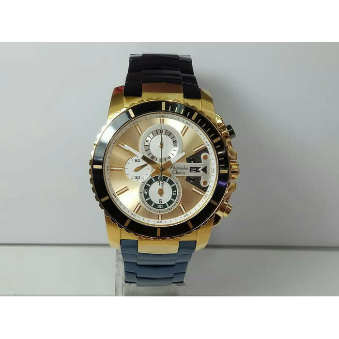 ✅Original Jam Tangan Pria Alexander Cristie Ac 6455 Cowok Gold Blue Limited
