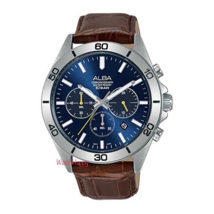 ✅Original Watchhappy Alba At3H31X1 Men Blue Dial Chrono Leather At3H31 Original Berkualitas