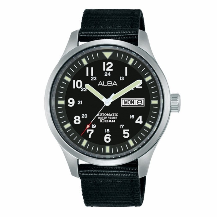 ✅Original Alba Pria Automatic Al4223X1 Black Dial Black Nylon Strap Al4223 Diskon