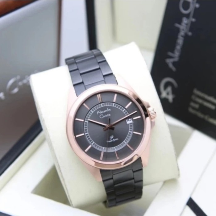 ✅Ready Jam Tangan Pria Original Alexandre Christie Ac1033Md Rosegold Black Terbatas