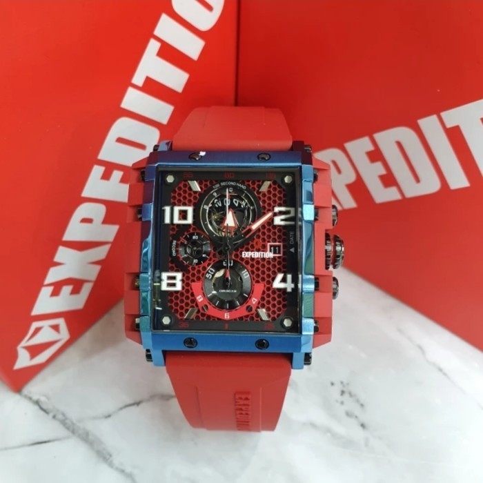 ✅Original Jam Tangan Pria Original Expedition E6757Mc Rubber Red Blue Terbaru