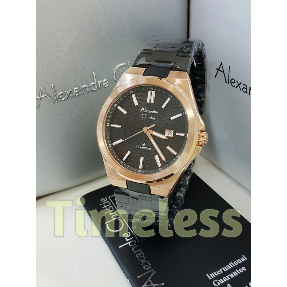 ✅Original Jam Tangan Pria Alexandre Christie Ac 8563 Md Black Rosegold Berkualitas