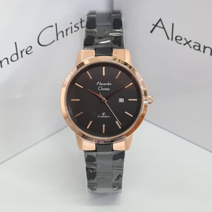 ✨Baru Jam Tangan Wanita Alexandre Christie Original Ac8645 Black Rosegold Diskon