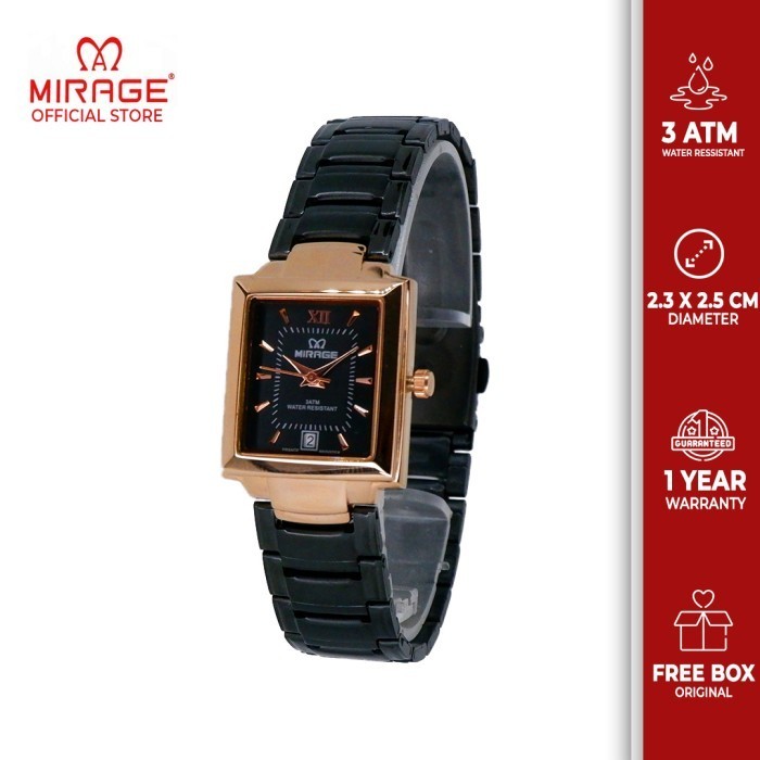 ✨Baru Mirage Jam Tangan Wanita Branded Garansi Original Hitam Rosegold 7395L Limited