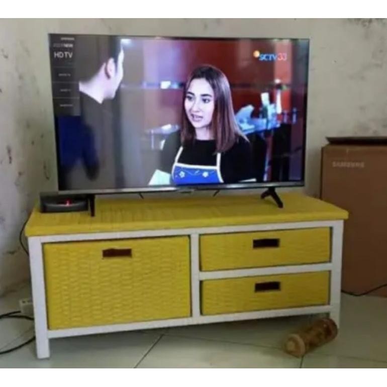 Bisa Cod (Redy Stok) Meja Tv Rotan Sintetis Rak Laci 3 Rak Buku Susun Big Sale