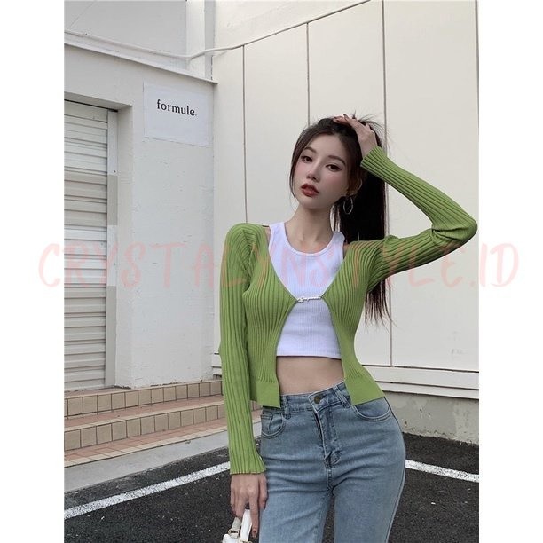 ** Cardigan / Outer / Crop Top / Jaket Tangan Panjang Korea Knit Rib Idol Korea