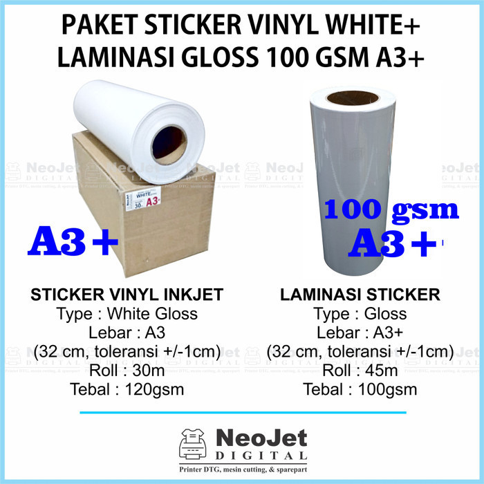 

[Baru] Paket Sticker Vinyl Inkjet White Putih Laminasi Glossy A3 Murah Terbatas