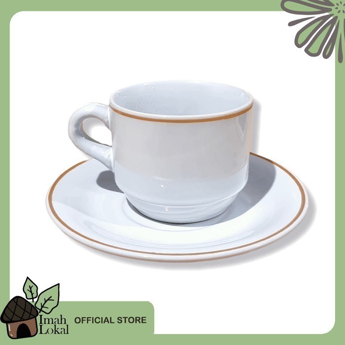 CANGKIR SET PUTIH 6PCS KERAMIK LUCKY GELAS+ PISIN - PUTIHORANGE