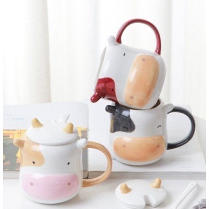 MUG KERAMIK CUTE COW 3D / GELAS MINUM SAPI TUTUP MOO BELANG LUCU