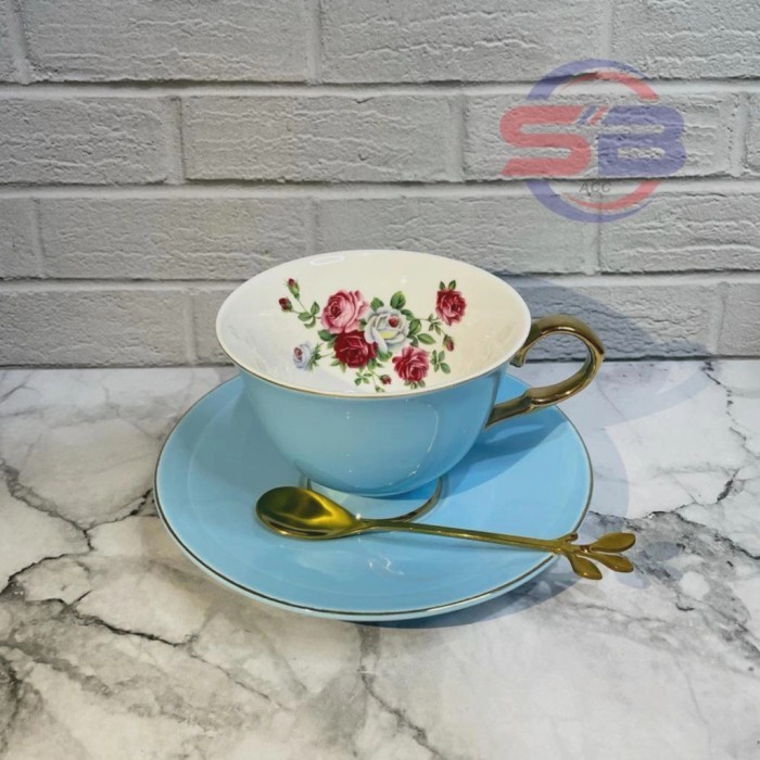 CANGKIR GELAS PIRING KERAMIK CANTIK MEWAH MOTIF BUNGA