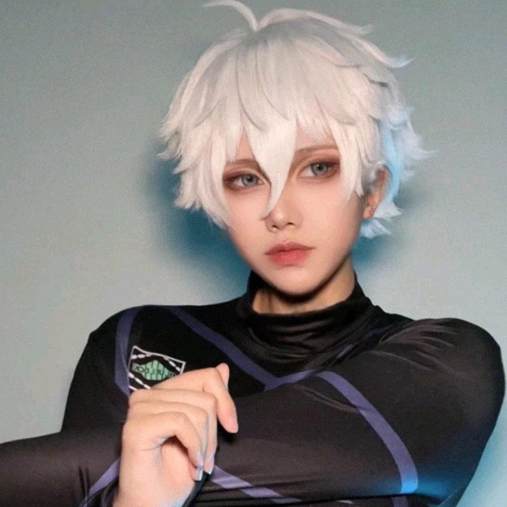 Wig Cosplay Anime Nagi Seishiro Wig Pria Rambut Pendek Warna Putih Anime