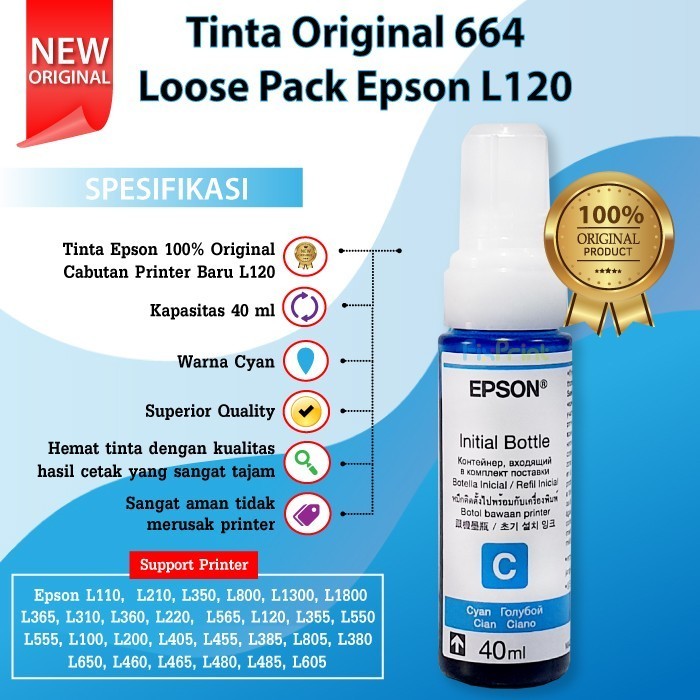 Tinta Printer Epson L120 664 T6641 Original 100% Loosepack 1 Set Best
