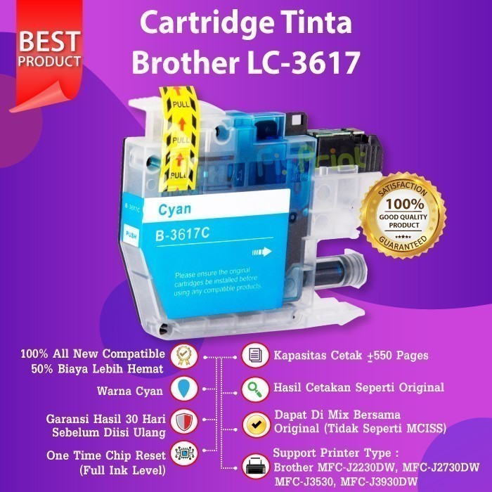 Satu Set Cmyk Cartridge Tinta Lc3617 Mfc-J3530Dw J3930Dw J2730 Best