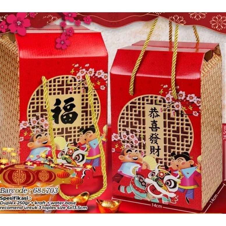 TRY TP3 box kotak hampers imlek dus toples kue imlek isi 3 toples TERLARIS