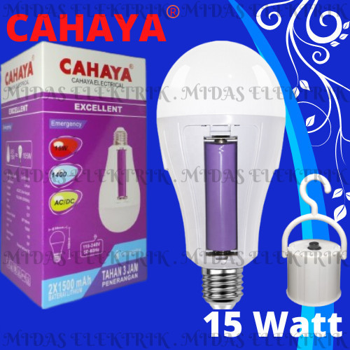 Lampu LED Bulb Emergency Rechargeable Cas Cahaya 15 Watt W E27 Putih