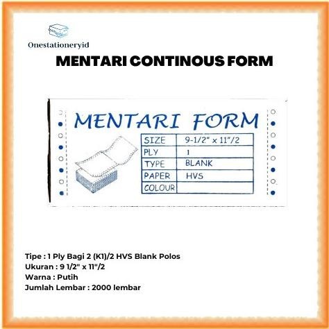 

Kertas Continuous/Continous Form 1 Ply Bagi 2, 1 Rangkap K1/2 HVS