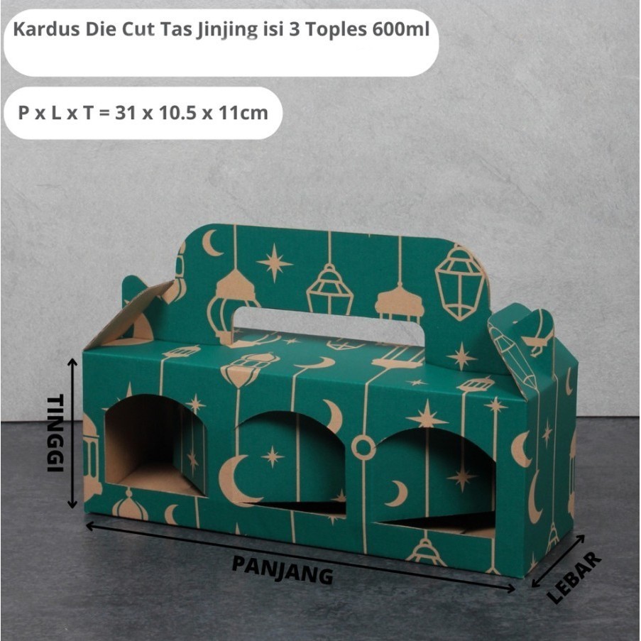 

10 Pcs Dus Jinjing Box isi 3 Toples Jar Idul Fitri 1 uk 31 x 10.5 x 11 cm