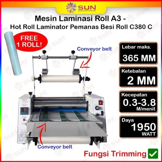 

Mesin Laminasi Roll A3 - Hot Roll Laminator Pemanas Besi Roll C380 A/C