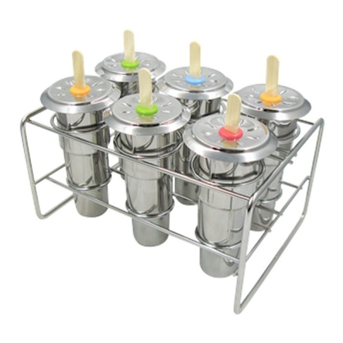 Popsicle Mould Stainless 6Pcs With Rack Cetakan Es Loli Mold