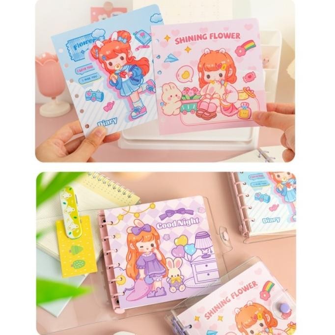 

hap 1 Set Ring Binder Girl Notebook Planner Catatan Buku Girl Diary Book