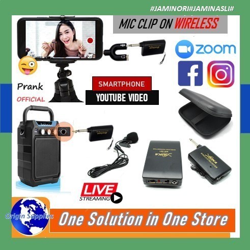 Asli Microphone Mic Clip On Wireless Vlog Sales Untuk Smartphone Hp/Dslr Terbaik