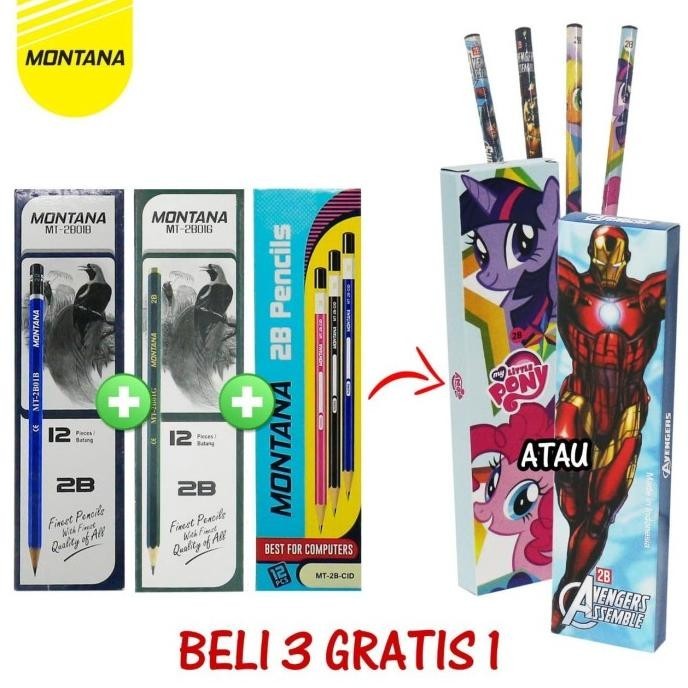 

Miliki - MONTANA BUNDLING/ 3 LUSIN PENSILl 2B GRATIS 1 LUSIN PENSIL KARAKTER !