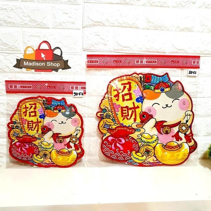 

Big Sale Tempelan Kucing Hoki Maneki Neko Imlek Sticker Fu Dekorasi Parcel Berkualitas