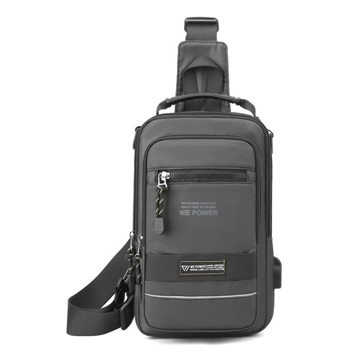 tas selempang pria Techdoo Tas Selempang Pria USB Port Sling Bag Travel Cross Body TS720 - Abu-abu(C