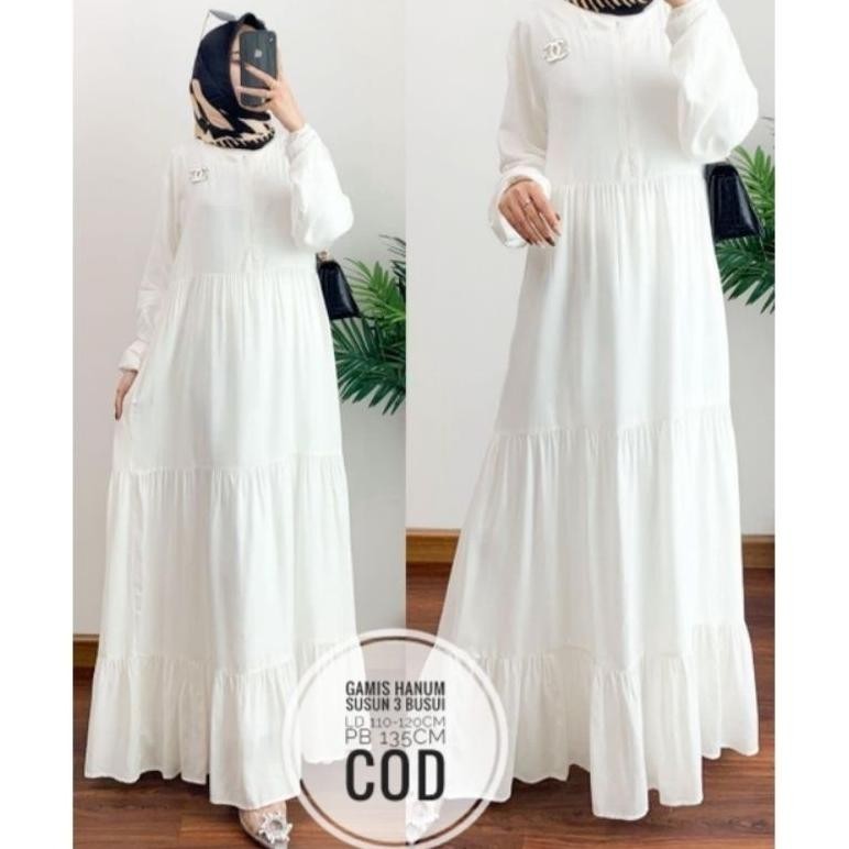 "Potongan Harga" Hanum Dress Polos Premium/ Dress Busui / Dress Rayon / Gamis Putih Jumbo / Gamis nu