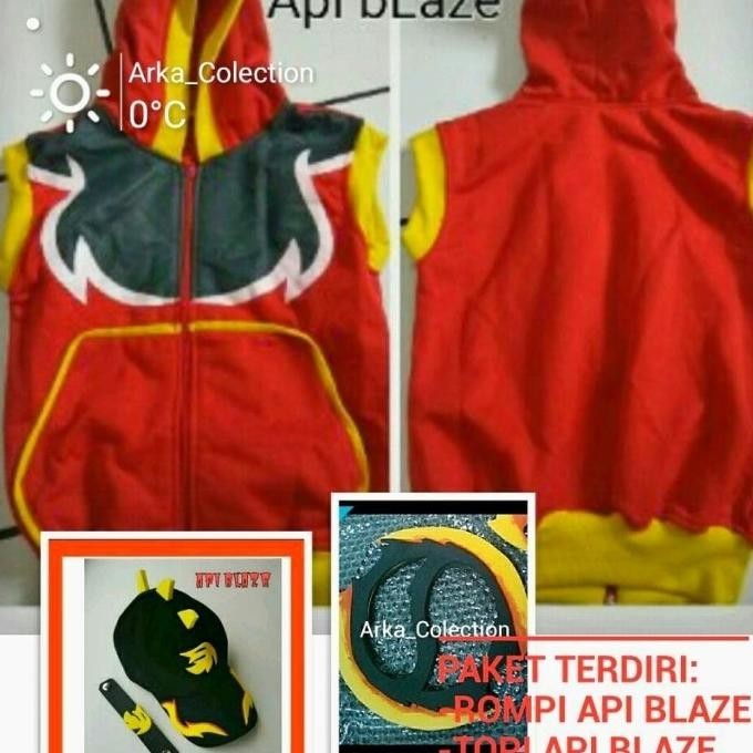 Jaket Boboiboy Api Blaze +Cakra+Topi+Gelang