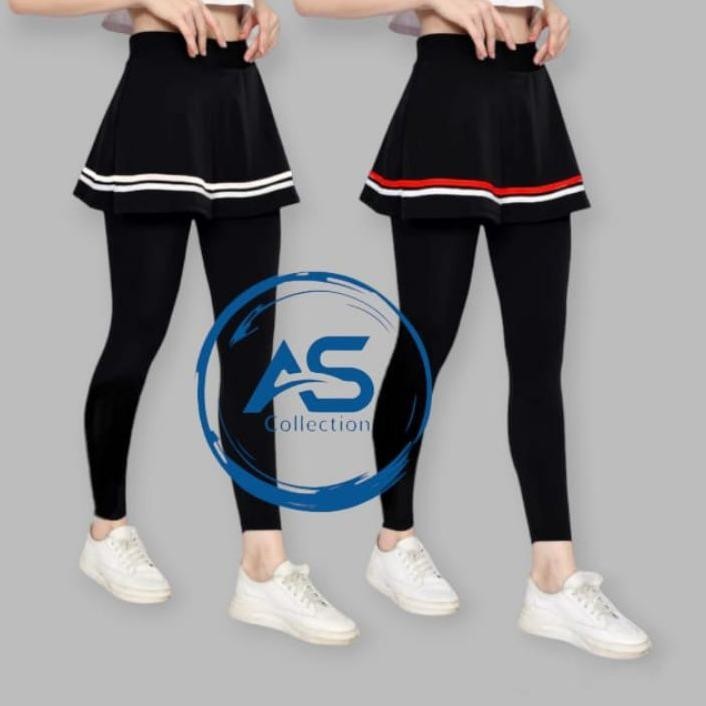 Rok Legging Lis Merah Putih/Rok Panjang Aerobik/Rok Olahraga Senam Fitness Lari Zumba/Rok Legging Ol
