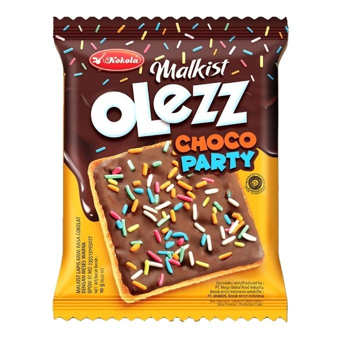 

Kokola Malkist Olezz Choco Party Biskuit 1 Pack isi 20pcs @10gr Coklat