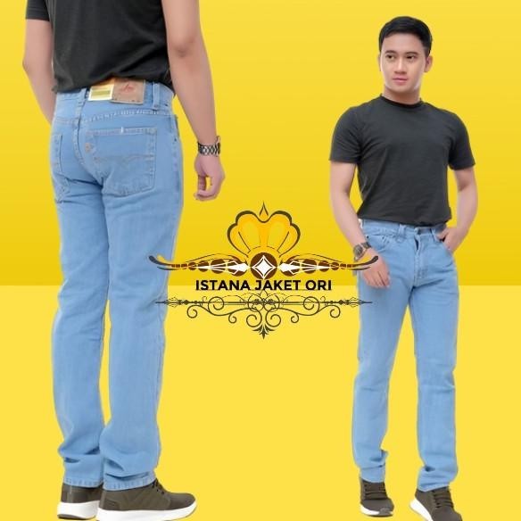 Update - celana jeans pria biru muda/denim biru muda/reguler fit/standar biru ,.
