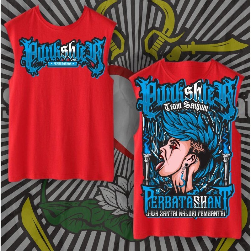 Kaos Singlet Punkshter Perbatasan Team Senyum Jiwa Santai Naluri Pembantai Motif Biru