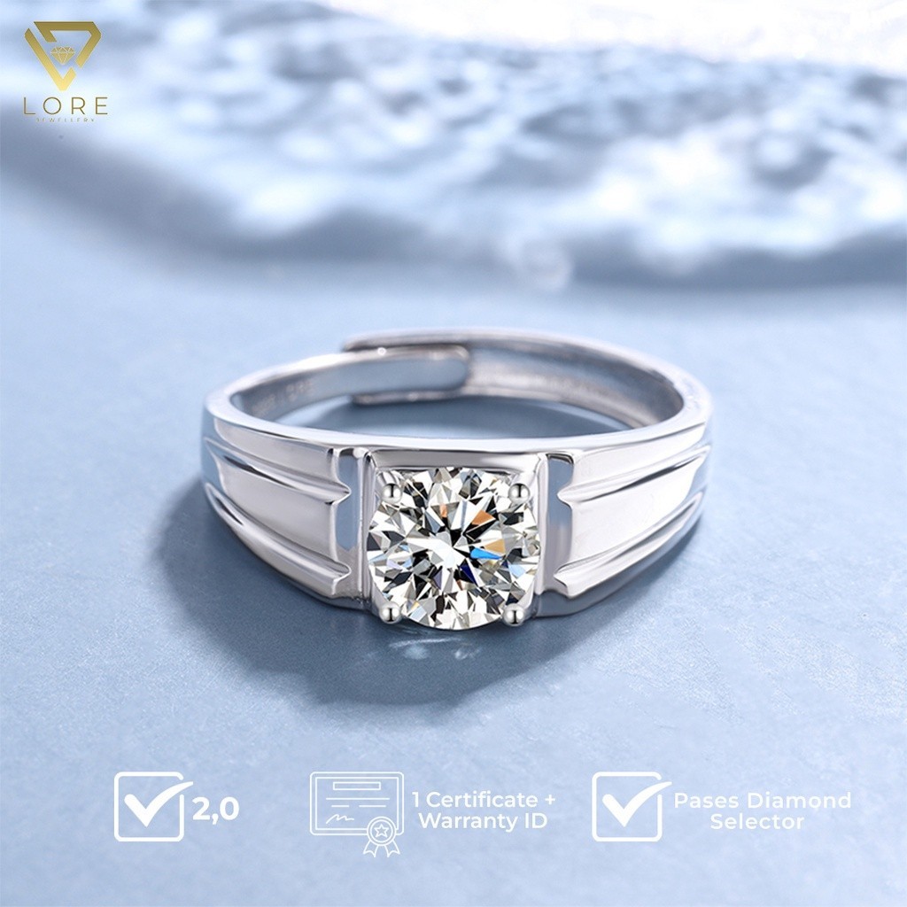 Lore Jewellery  - Cincin Cowo / Pria Moissanite Silver Lapis Platinum -  2-Lines Moissanite Ring