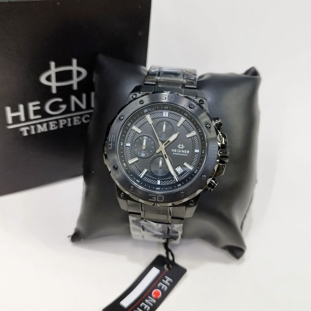 Hegner 1684 Chronograph - Jam Tangan Formal Pria Murah Anti Air - All Stainless - Quartz - Original