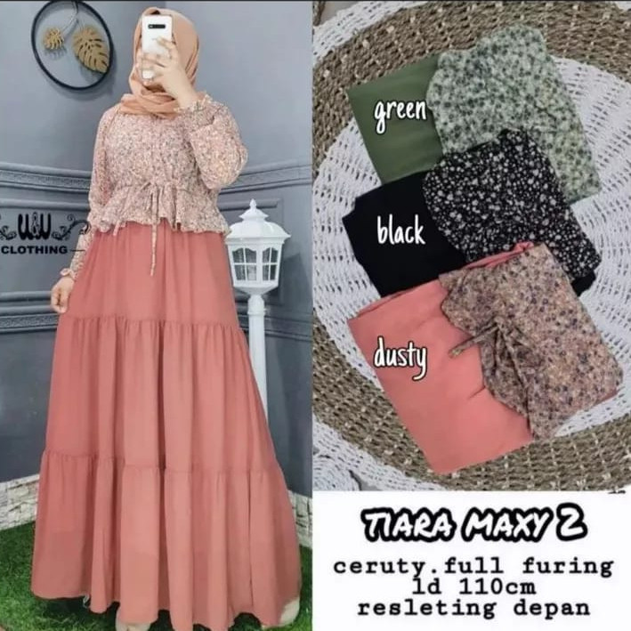 HJ8 GAMIS TIARA MAXY BAHAN CERUTY BABYDOLL DRESS MOTIF TERBARU 2023 AAF
