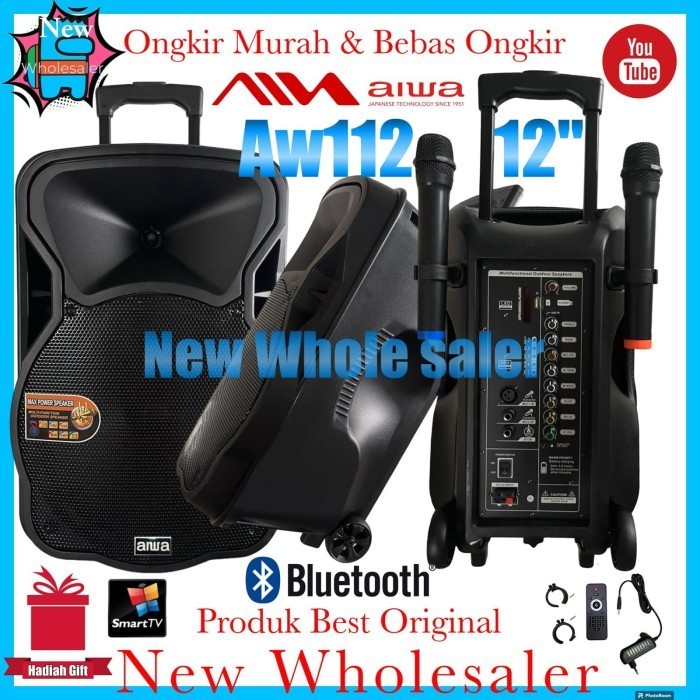 SPEAKER AKTIF SALON 12 INCH AIWA MEGA BASS WIRELESS MICROPHONE KARAOKE