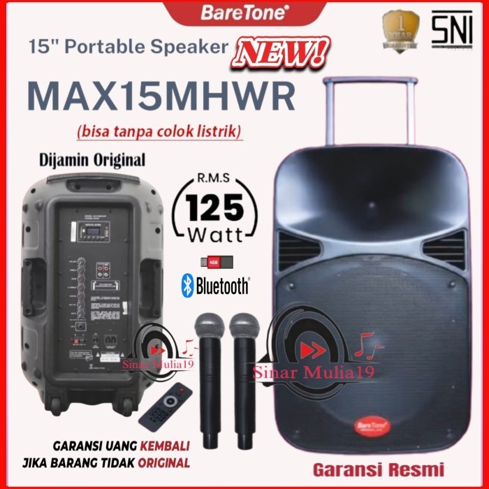 BARETONE MAX15MHWR SPEAKER AKTIF PORTABLE 15 INCH KUALITAS TERBAIK